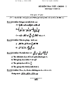 Đề kiểm tra 1 tiết - Chương I môn Đại số 9 (tiết 18)